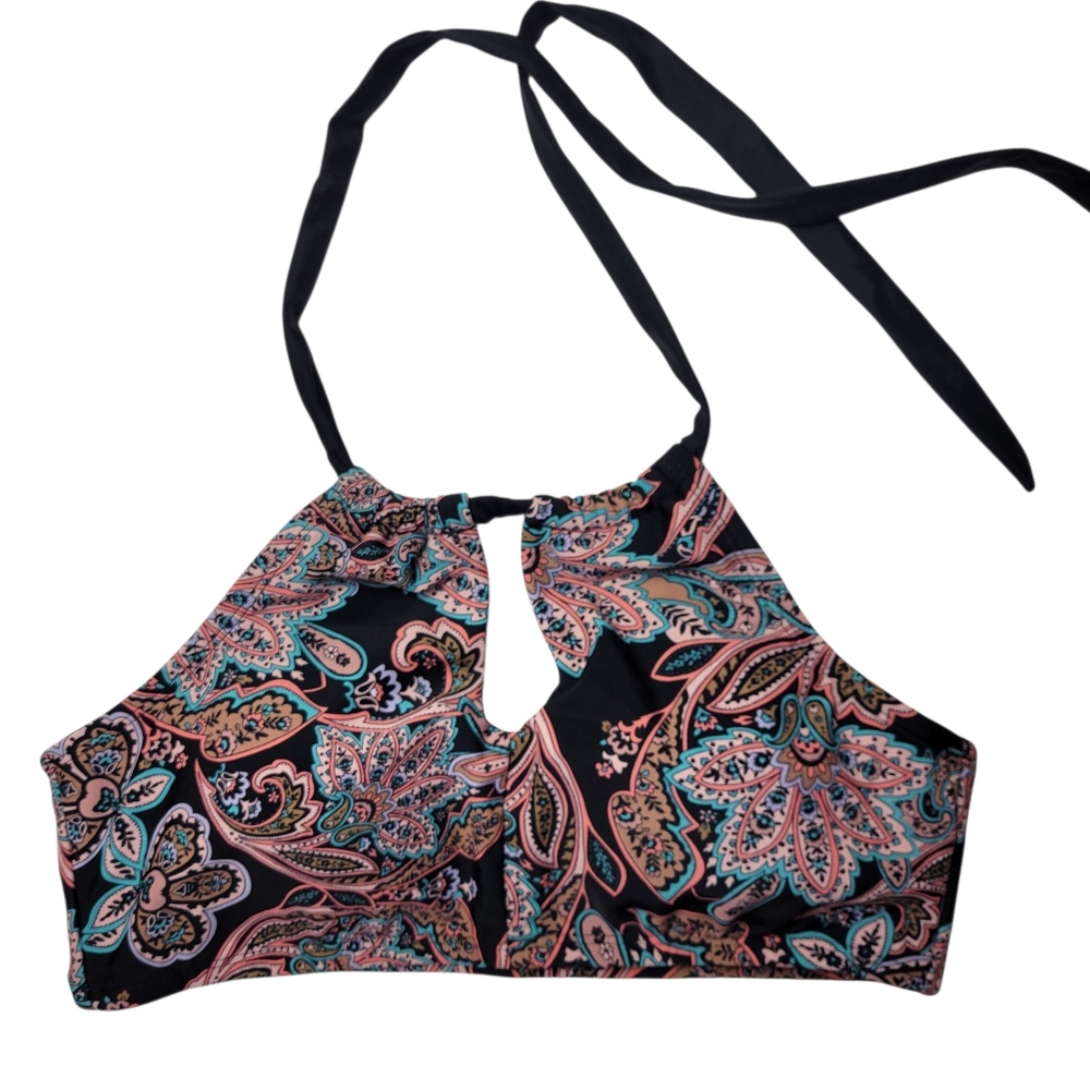 Time and Tru Womens Bikini Halter Top Keyhole Paisley Swim Suit